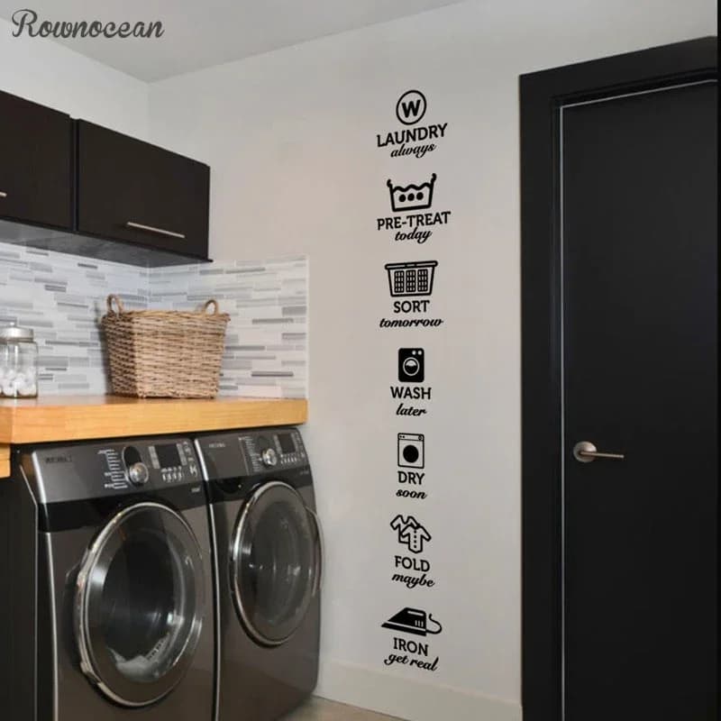 The Rules of Laundry Decals, Laundry Tag Stickers Pattern, Wash Dry Fold Iron Laundry Room Vinyl Wall Quote Sticker Decal LY07