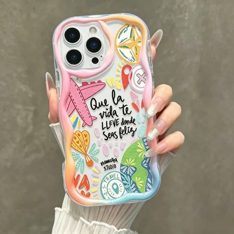 Graffiti Travel Airplane Pattern Phone Case For iPhone 18 17 16 15 14 Plus 13 12 11 Pro Max 16e 17e Transparent Wave Soft Cover