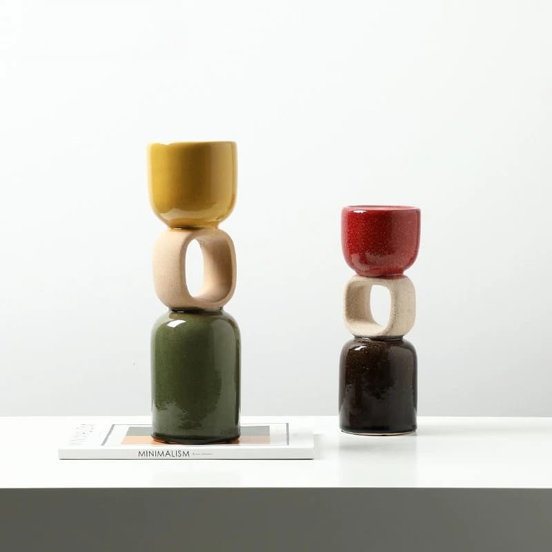 Creative Nordic modern geometric ring color matching candlestick model house villa dining table, creative decorations