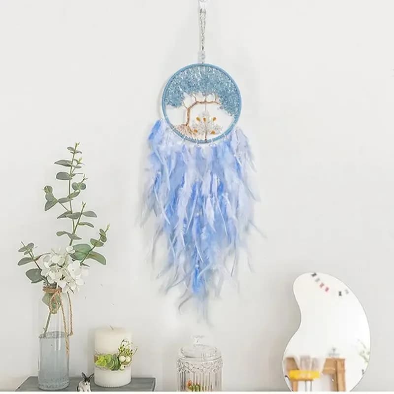 Blue Feathers Tree Of Life Dream Catcher Large Window Hangings Bedroom Decorations Wall Pendants Handmade Arts Ornaments Gifts