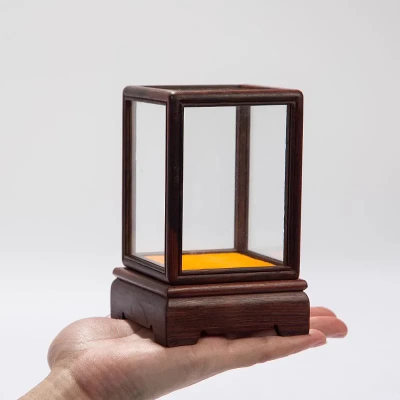 Square Transparent Glass Cover Wooden Pallets Display Stand Small Dust Cover Home Decor Ornament Display Box Decorative Shelves
