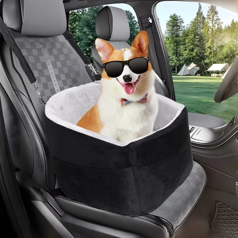Dog seat booster, washable car dog seat with storage bag and attachable safety belt