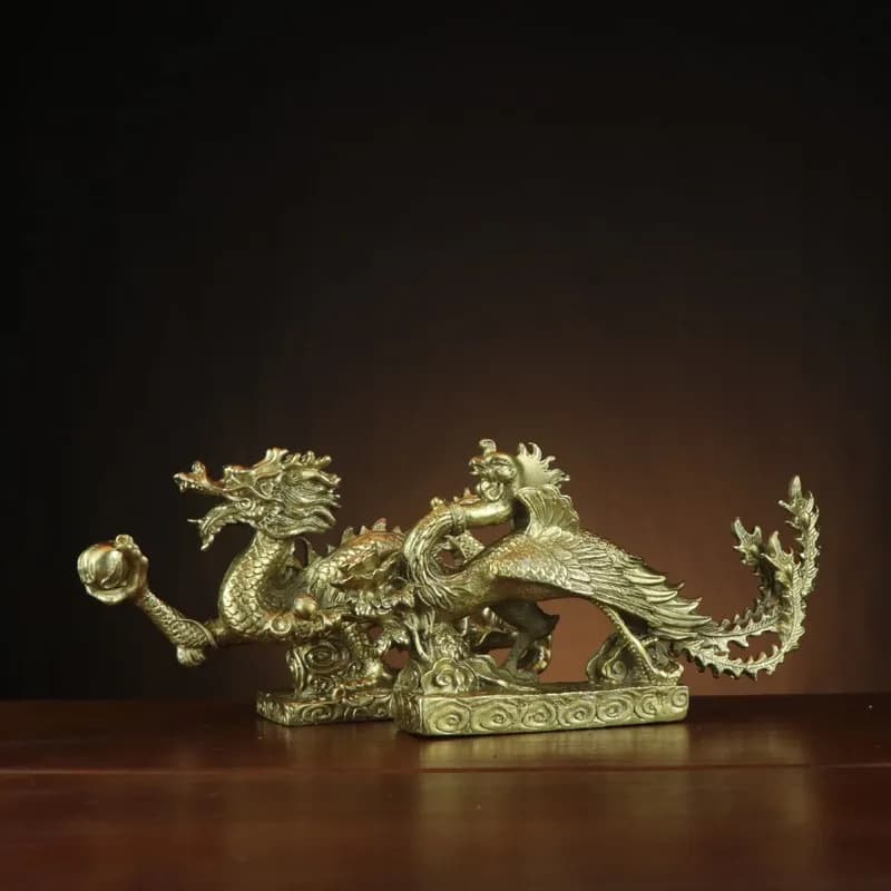 All- Han , copper home decor, tabletop ornaments, dragon and phoenix playing with