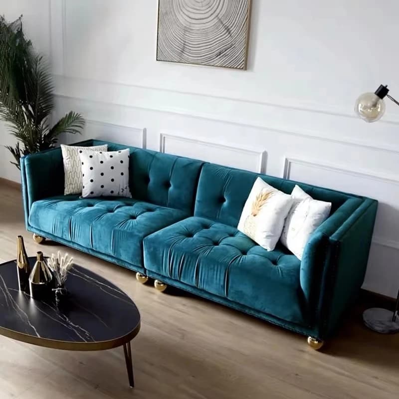 Modern American living room furniture luxury velvet sofa stainless steel ball shaped legs