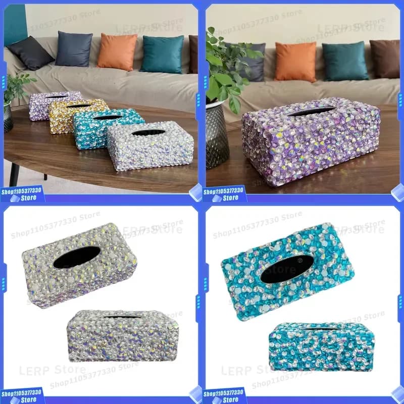 Luxury Diamond Car Tissue Box Holder Creative Hanging Armrest Storage Organizer High End Auto Interior Accessories Supplies