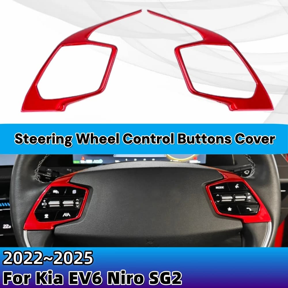 For Kia EV6 Niro SG2 2pcs Red Inner Steering Wheel Button Frame Trim Cover Interior Mouldings Car Upgrade Decoration Accessory