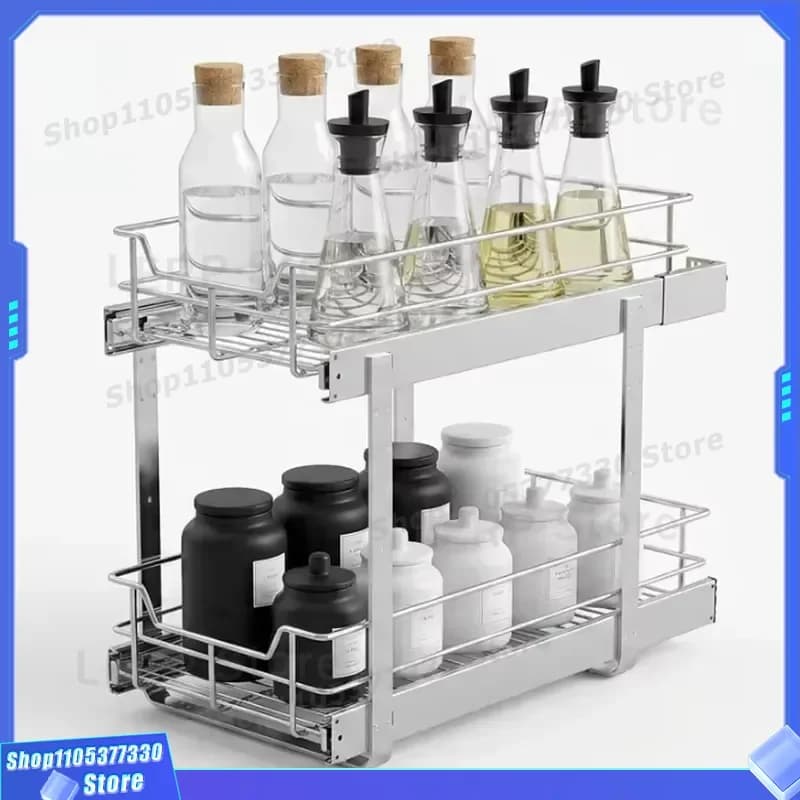 20 Inch Chrome Plated Sliding Storage Box 2 Layer Full Extension Kitchen Drawer Cabinet Premium High Adjustable Height High