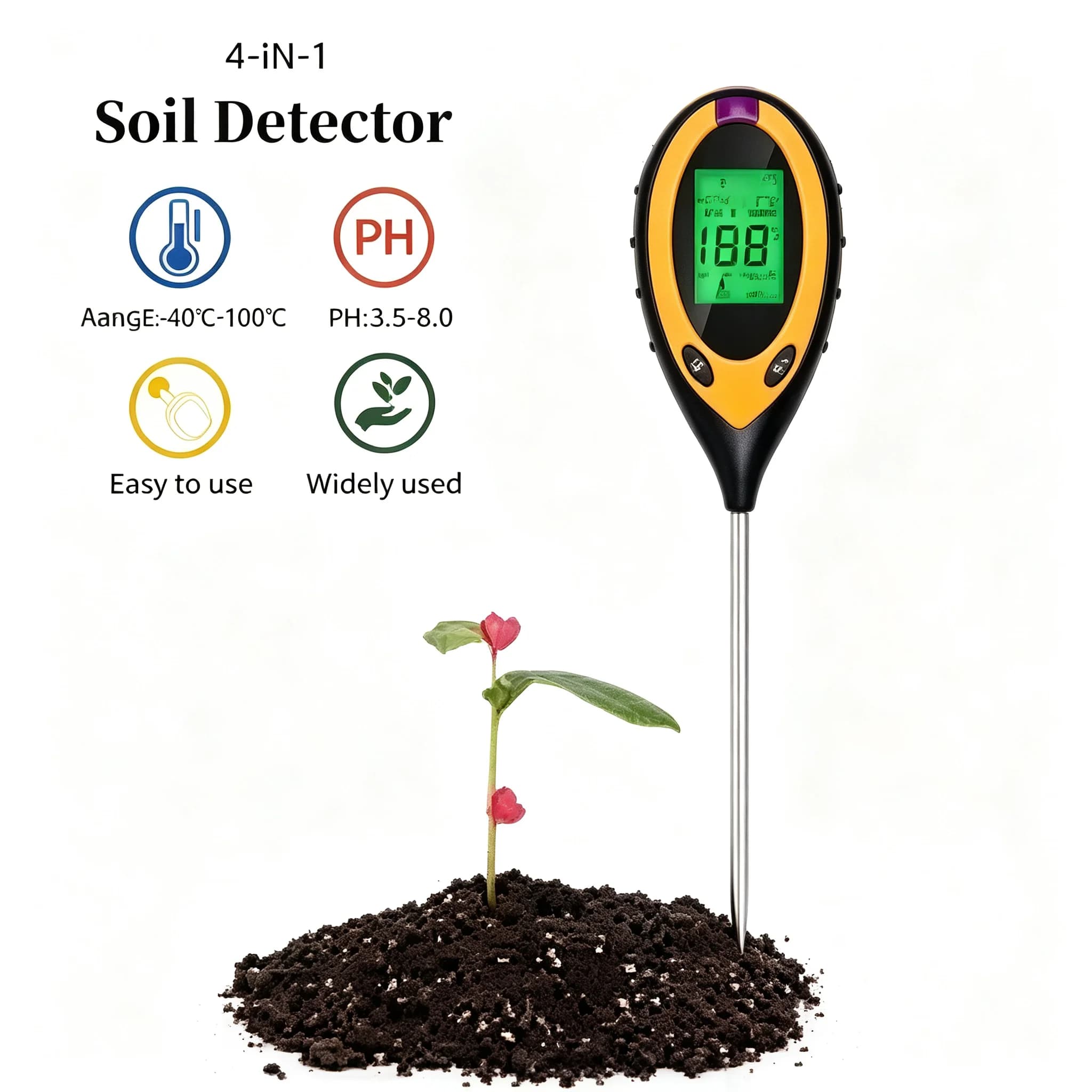 RCXAZ 4 in 1 PH Light Moisture Temp Tester Soil Acidity Meter Plant Kit for Flowers Garden Indoor Plants Home