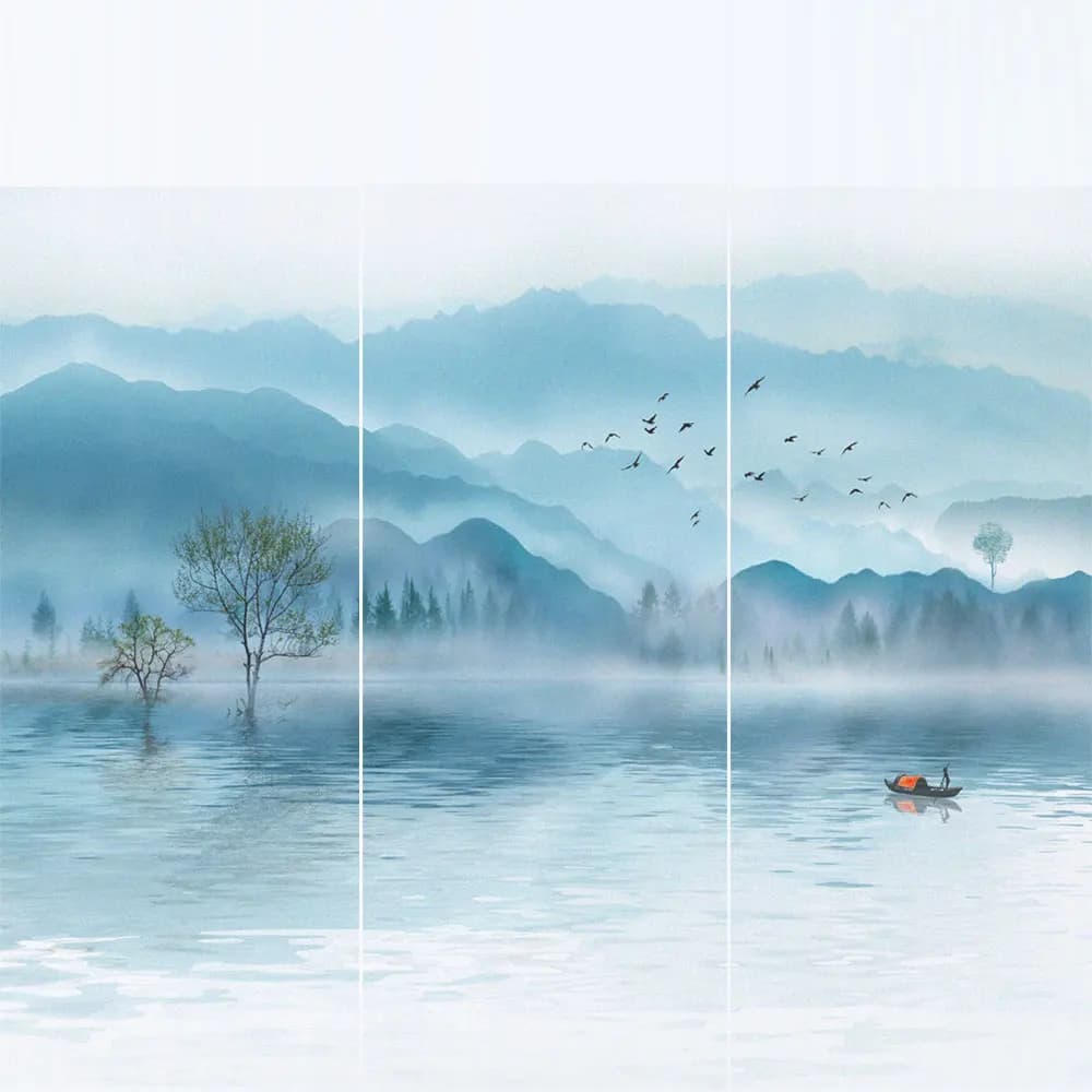 Window Privacy Film UV Blocking Heat Control Glass Static Cling Landscape Decorative Pattern Semitransparent Glass Sticker