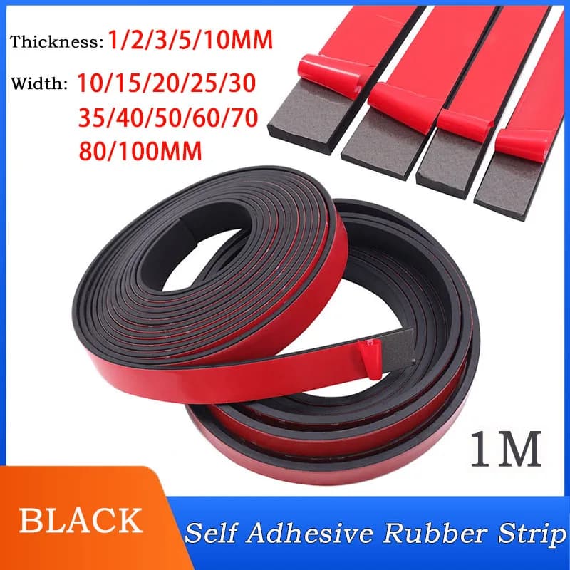 L:1M/5M/10M W:10~100mm T:1/2/3/5/10mm Black sSlf Adhesive Silicone Rubber Strip Anti-skid High Temperature Anti-collision Gasket