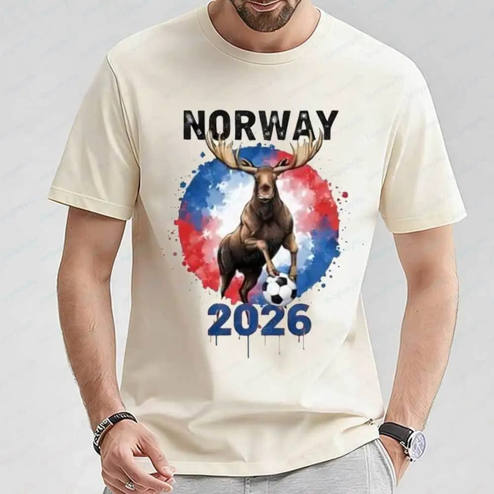 Norway 2026 Soccer T Shirt Men Women Moose Soccer Ball Graphic Tee Casual Cotton Short Sleeve Gift for Sports Fans Men Clothing