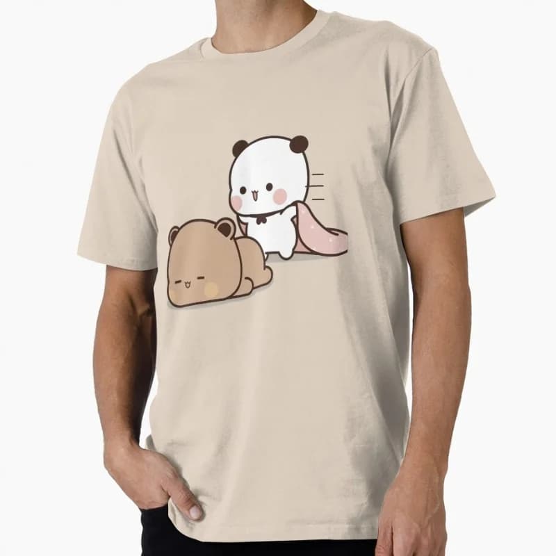 Bubu running to Dudu's side Gift t shirt ‌kawaii‌ Panda Bear Cartoon Graphic tee Cute Y2K Clothes 100% cotton All size Tee S-6XL