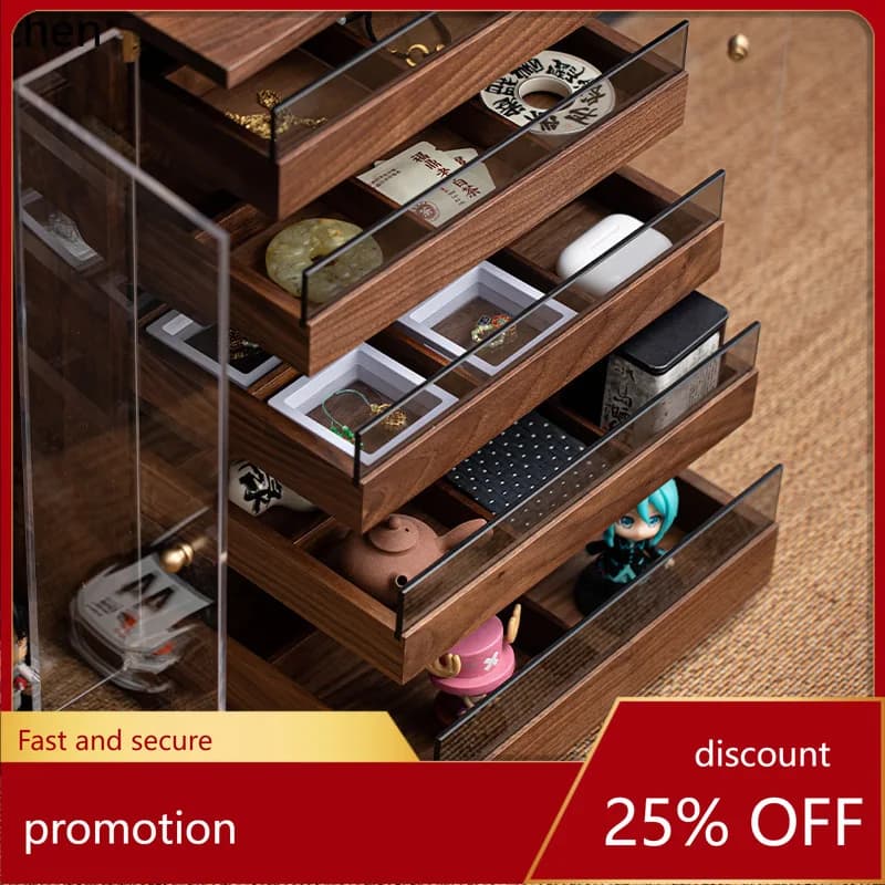 ZML Walnut Wood Dental Cabinet Bracelet Teapot Teacup Figurine Multi-layer Dustproof Storage Cabinet