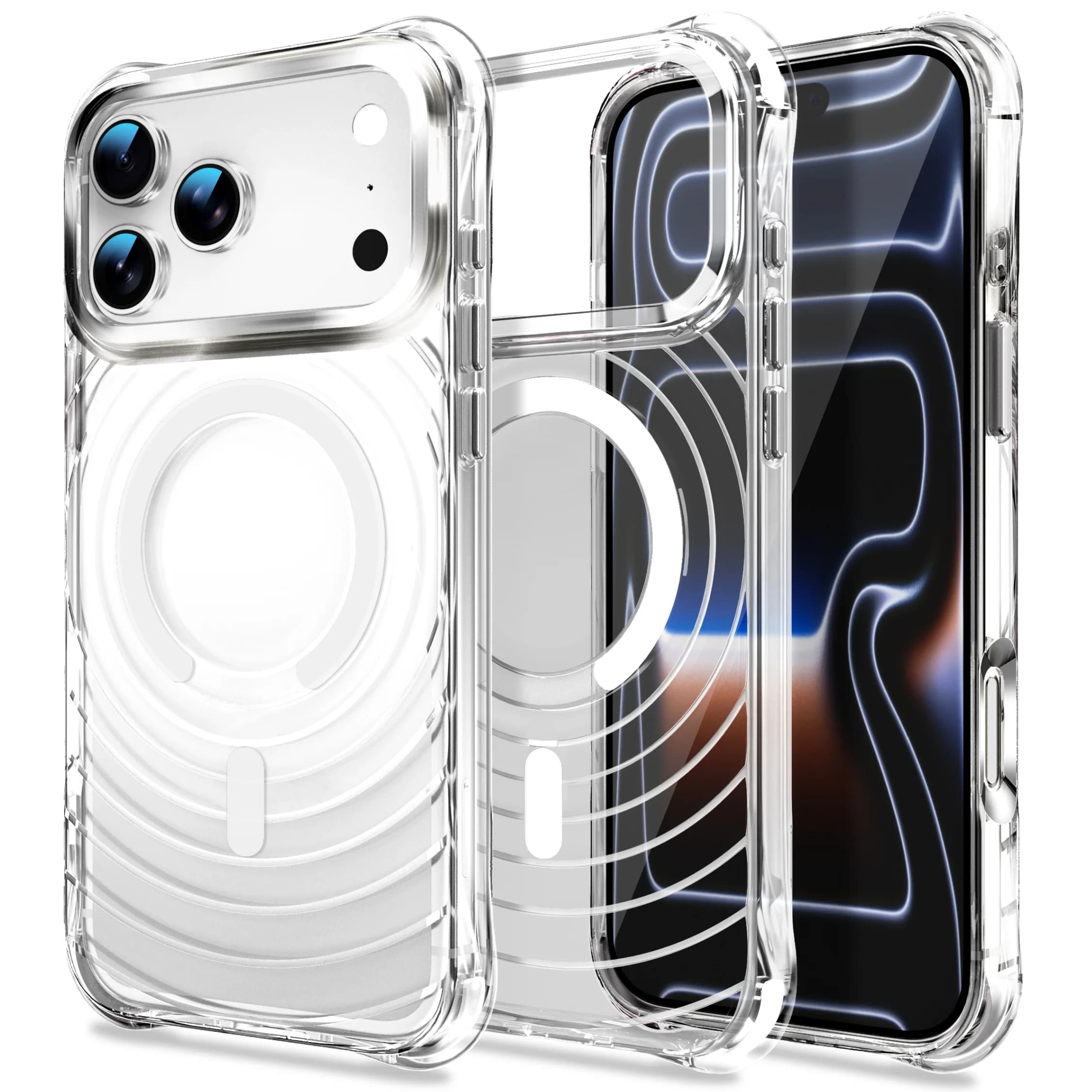 Original For Magsafe Magnetic Water Ripple Phone Case For iPhone 17 16 15 14 13 Pro Max Plus Transparent Airbag Shockproof Cover