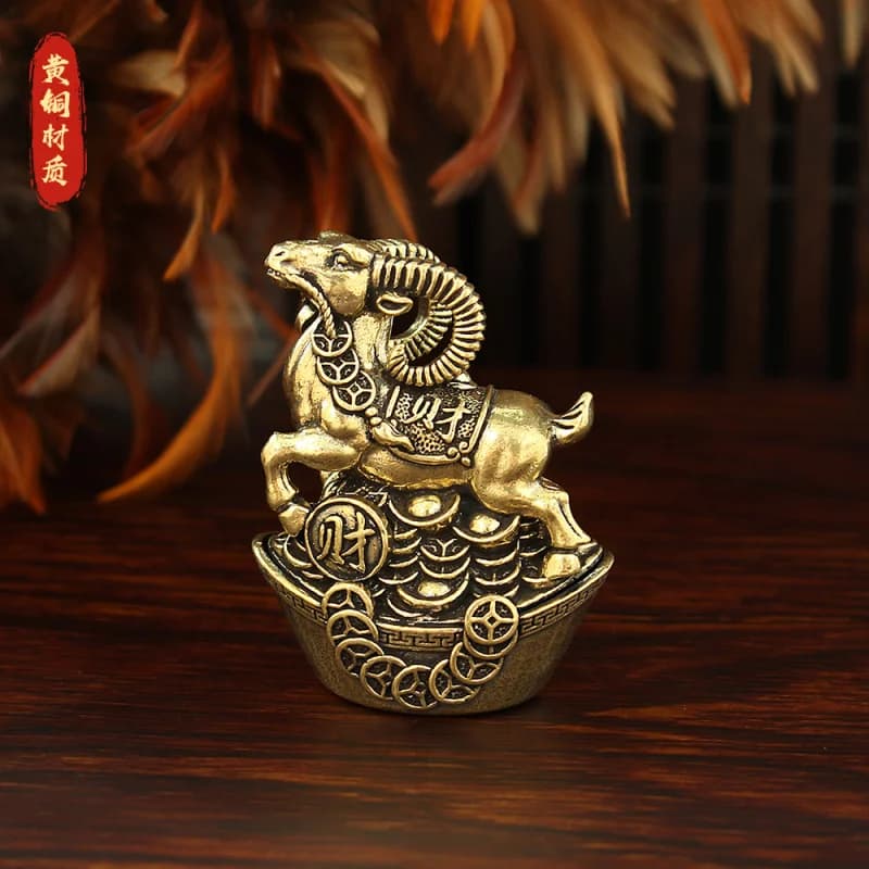 New Brass Zodiac Wealth-Attracting Ingot Goat Living Room Study Bedroom Decoration Pure Copper Ornament