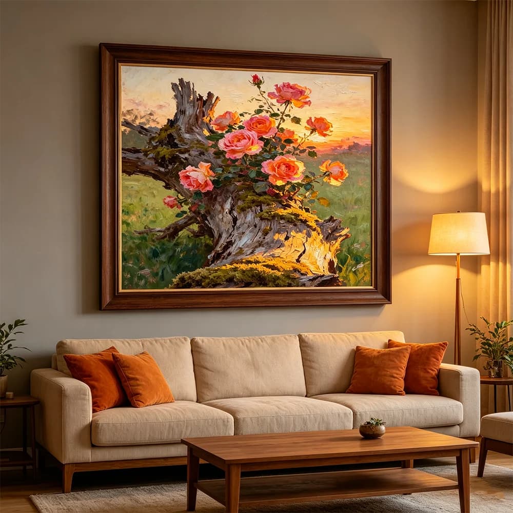 Pink Rose Flowers Wall Art Print Posters Living Room Decor Wilderness Sunset Scenery Canvas Poster Wall Paintings Home Gifts