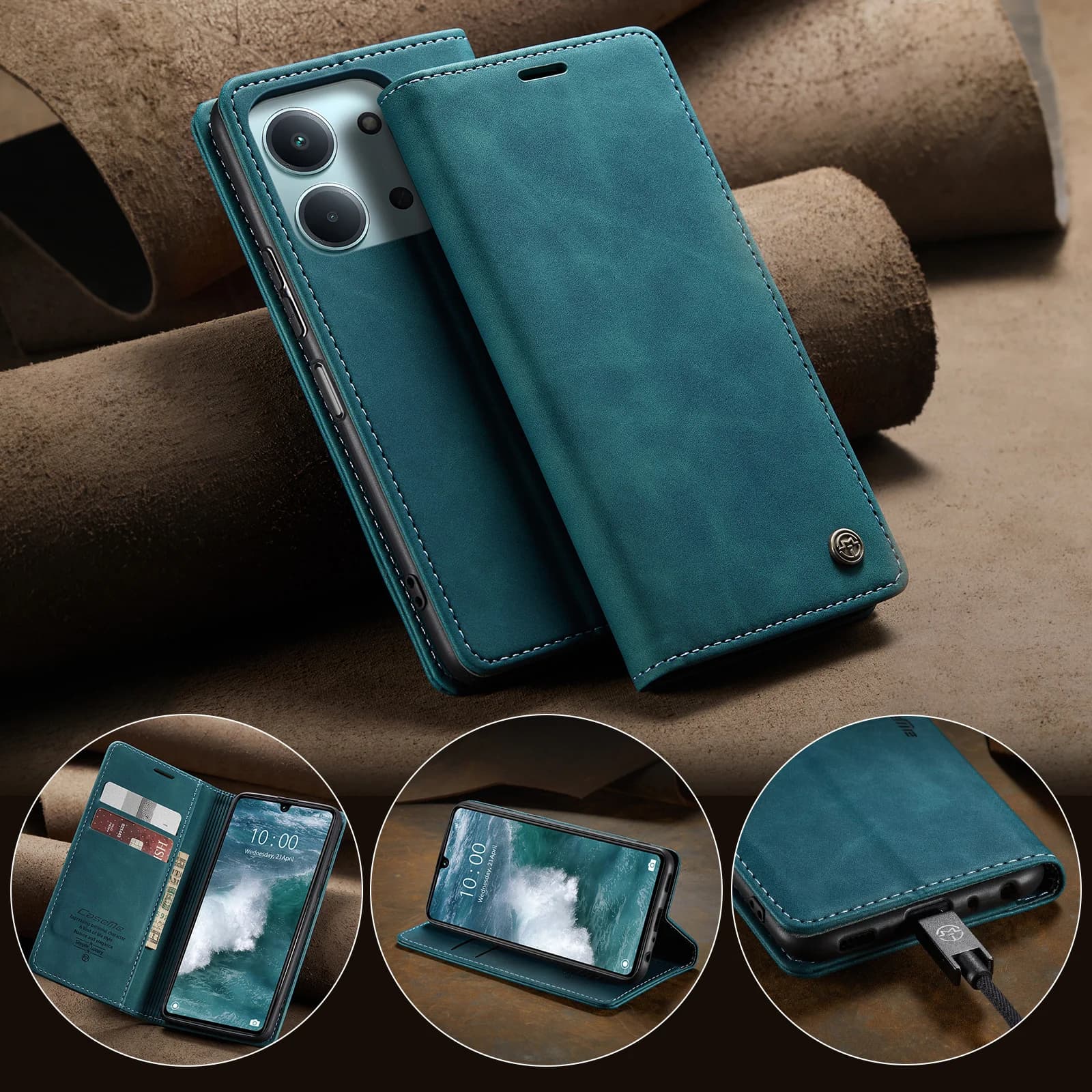 Caseme-013 For Redmi 15C 4G/5G , Book Style Flip PU Leather Wallet Case Card Slot Pocket Pouch Bag Stand Phone Full Cover Skin