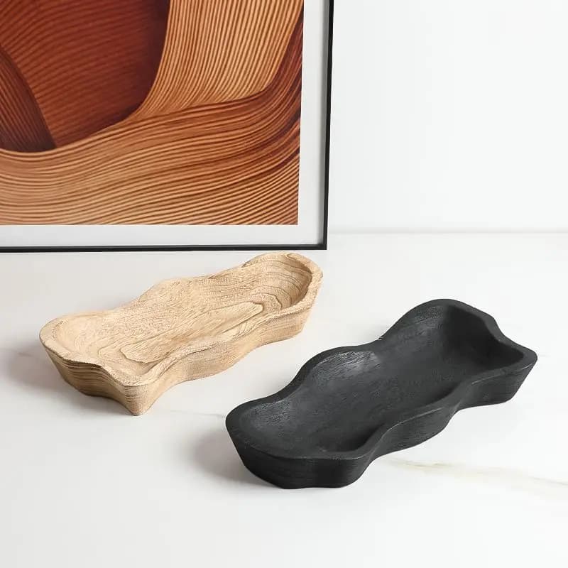 New Chinese-style wabi sabi irregular abstract wood grain tray, model room ornament,  storage tray decoration