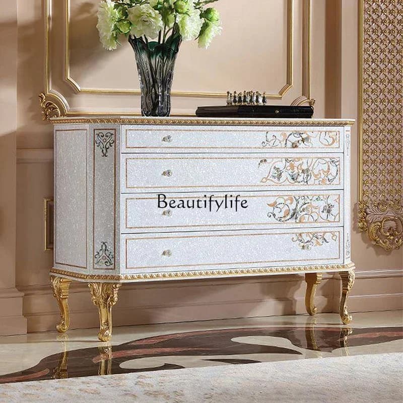 LXFrench solid wood painted chest cabinet household bedroom bedside storage TV cabinet European styleSSS