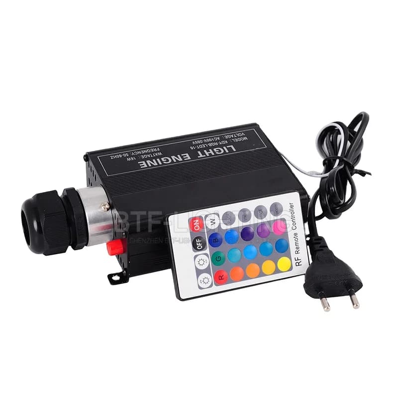 BTF LIGHTING AC85V-265V Input 24keys RF Remote 0.75mm 1.0mm 1.5mm 2.0mm16w Rgbw LED Fiber Optic Light
