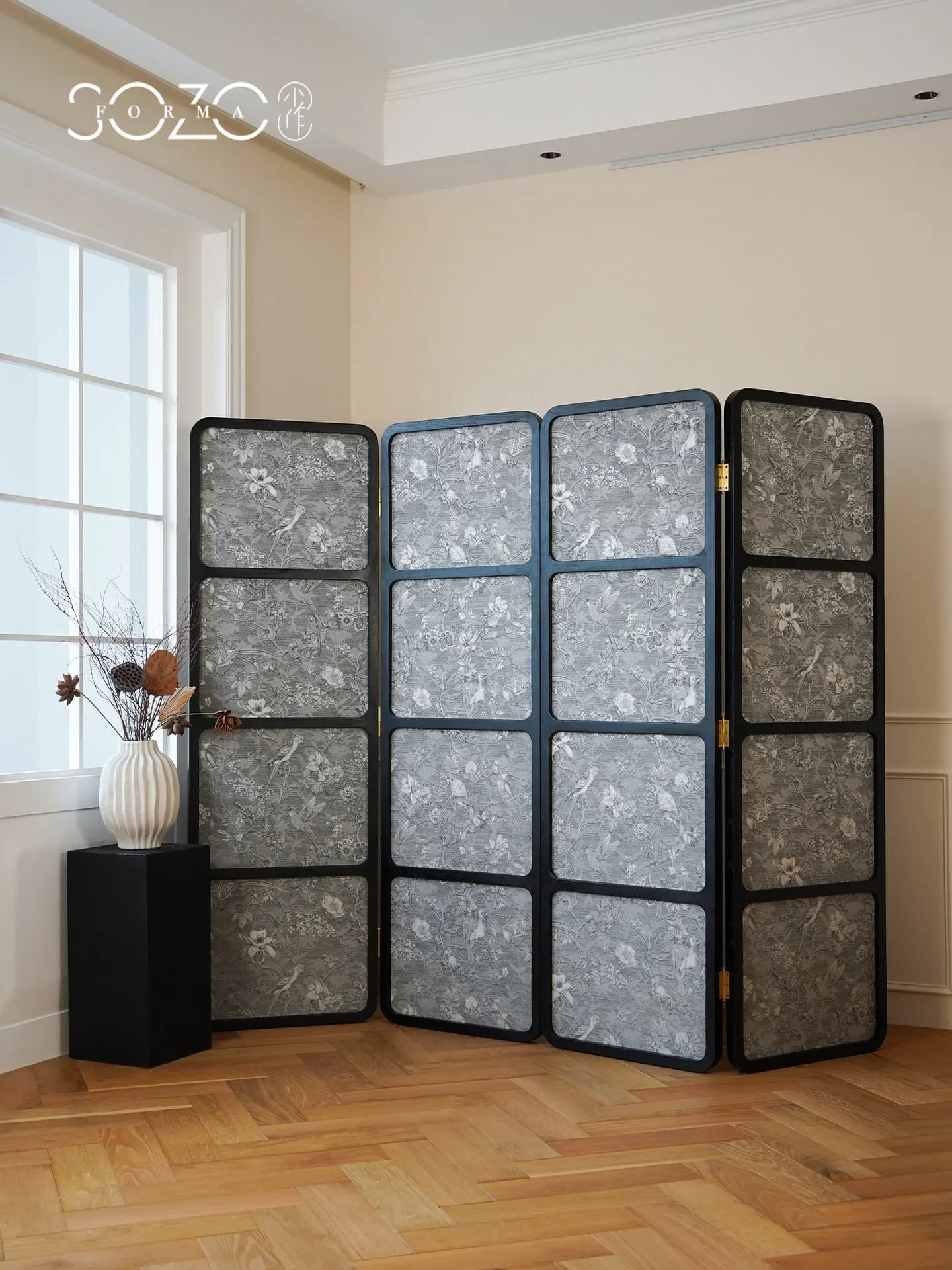 CX medieval living room bedroom folding flower pattern four doors mobile screen