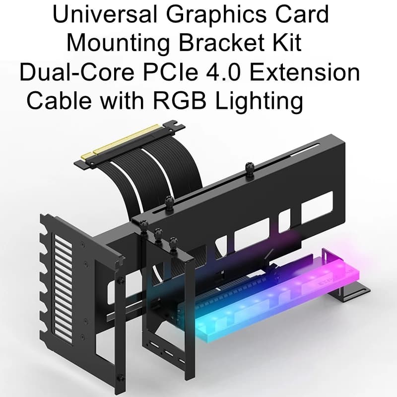 GPU Graphics Card Mounting Bracket with PCI-E 4.0 Extension Cable for Vertical 90-Degree Installation