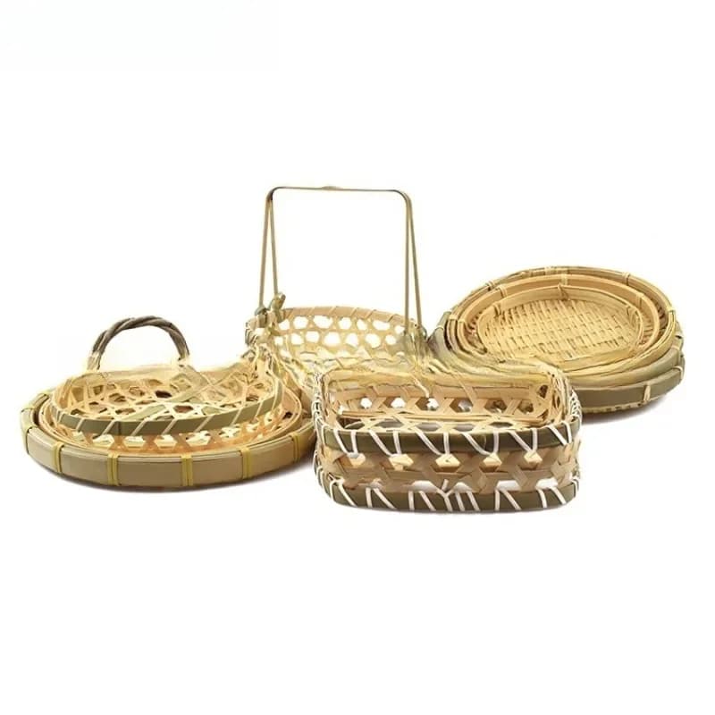 Mini Handmade Bamboo Basket Hair Cake Basket Woven Crafts Portable Storage Basket Fruit Square Bamboo Frame Disc