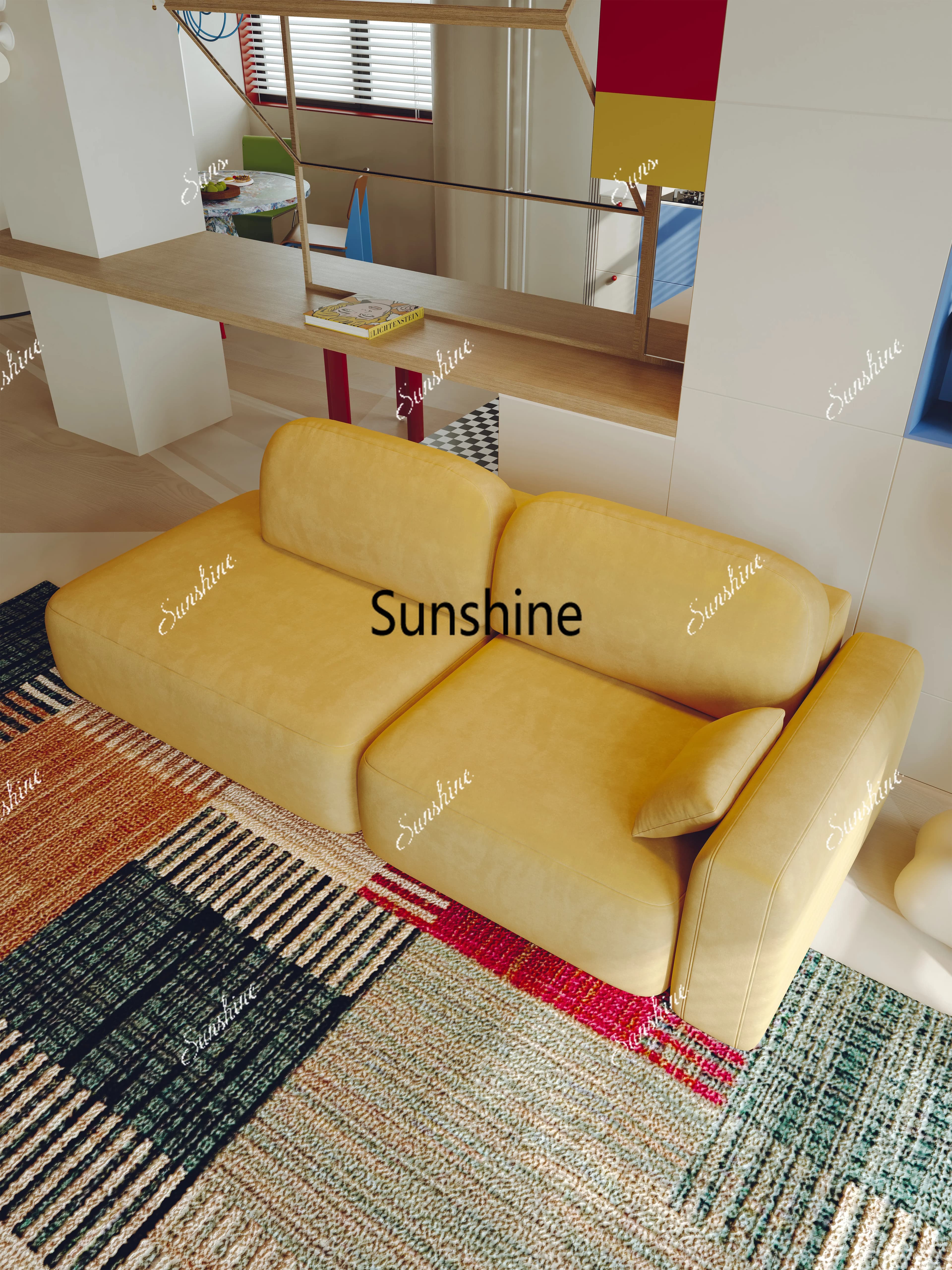 Yellow clothing store, beauty salon, office, rest area, reception and negotiation sofa