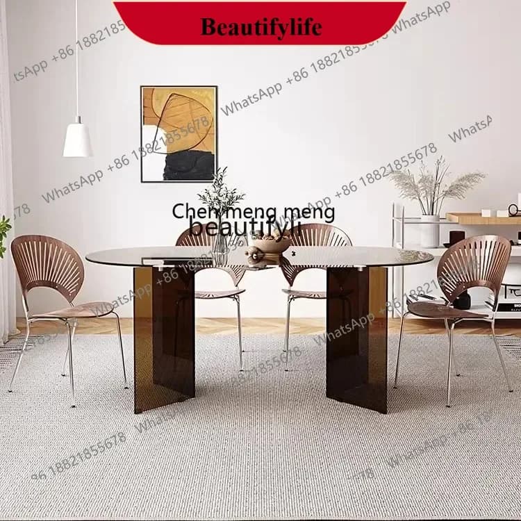 z183 Y Wabi Sansi tempered glass dining table and chair combination minimalist acrylic oval island