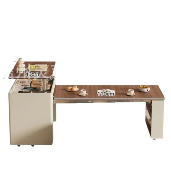 LH Vintage Cream-Style Telescopic Folding Coffee Table, Mobile Home Living Room Lifting Tea Table