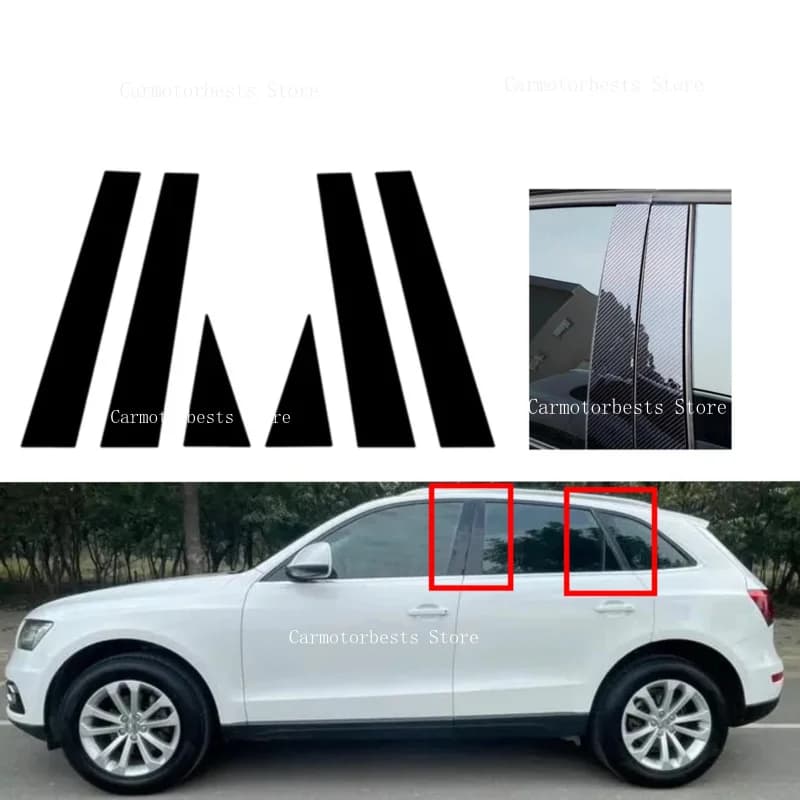 6pcs Glossy Black Pillar Posts Fit For Audi Q5 8R 2009-2011 2012 2013 2014 2015 2016 2017 WindowTrim Column B C Sticker Cover