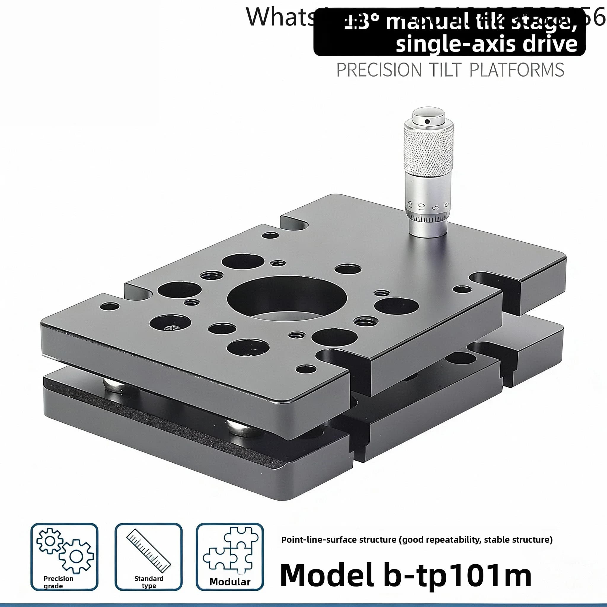 B-TP101M Single-Axis Precision Tilt Stage - Micrometer-Driven Pitch Adj., ±3° Range, 30mm Clear Aperture for Optical Experiments