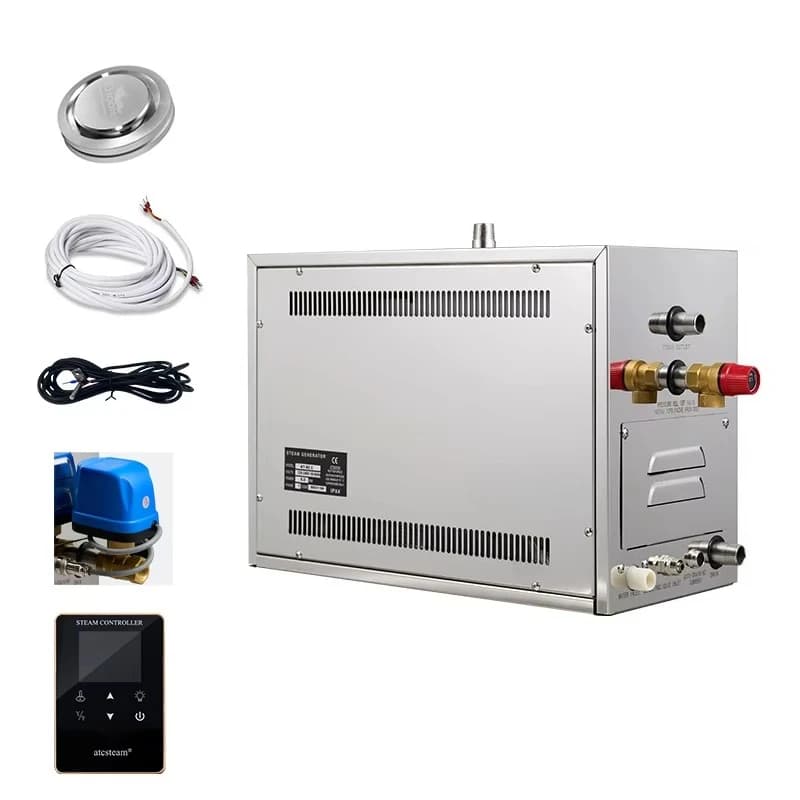 Luxurious Atcsteam Stainless Steel 12KW Self-Draining Steam Room Generator Computer Control Panel 20-30CBM Capacity for