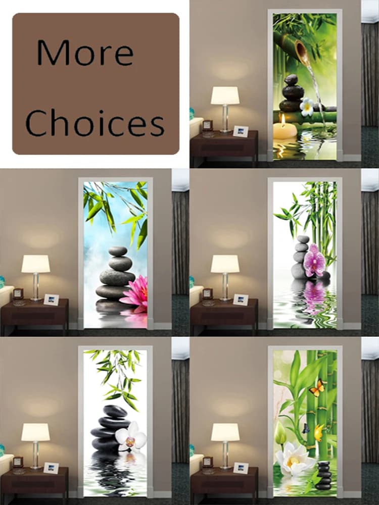 Bamboo Zen Stone Aquarium Background Sticker Nature Landscape Door Mural Self Adhesive Wall Decal for Home Decoration