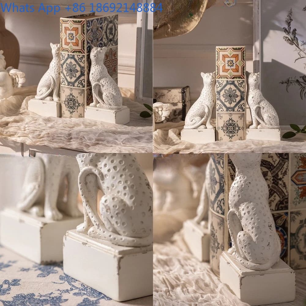 French Vintage Resin Craft Figurine Library Creative Cat Bookend Desktop Decoration