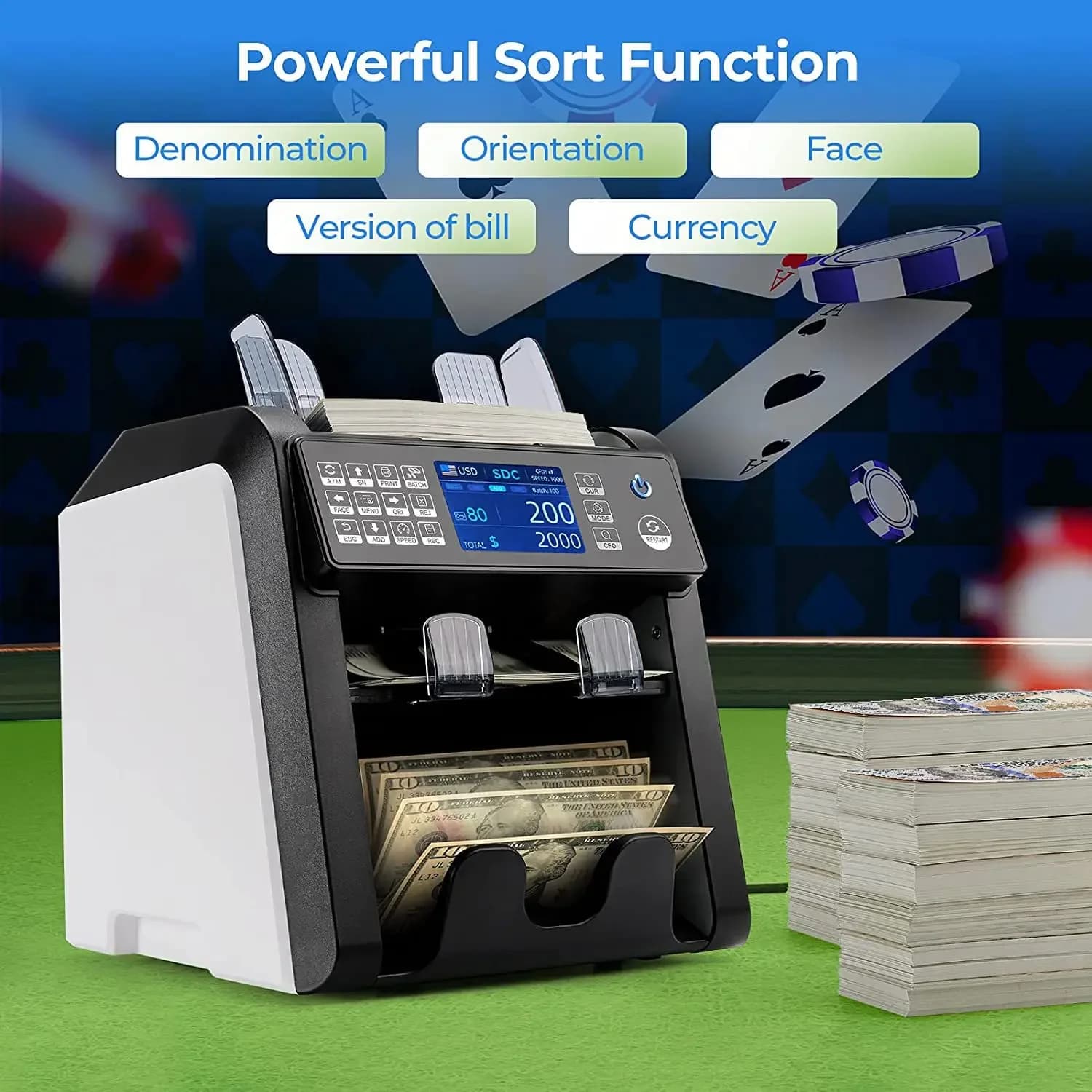 Dual CIS Value Mix Currency Counter Machine USD EUR GBP RUB THB TFT Display Currency Counter