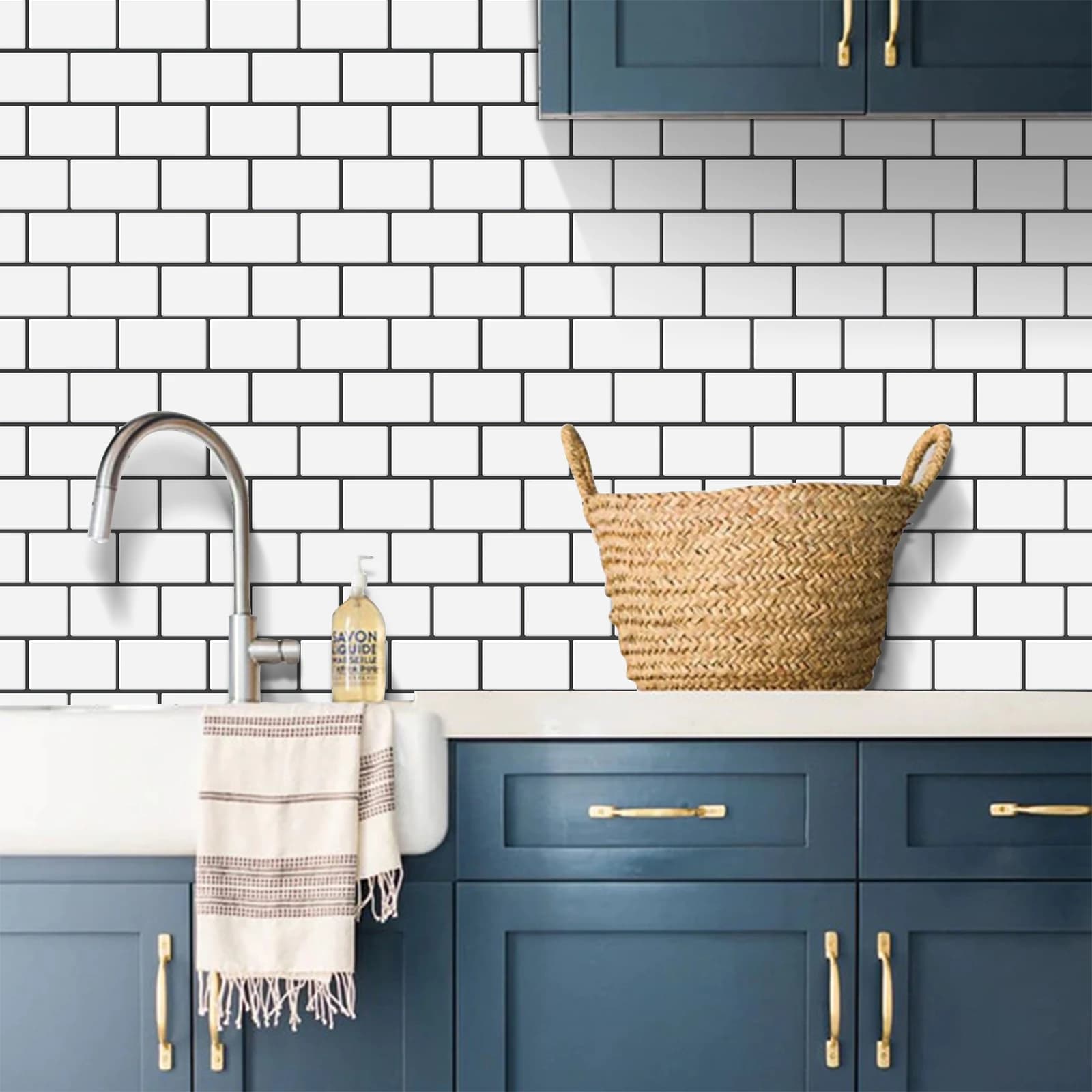 White Peel and Stick Brick Wallpaper 10/20 PCS - 3D Vinyl Tile Stickers, Waterproof Wall Sticker for Kitchen Bathroom Shower