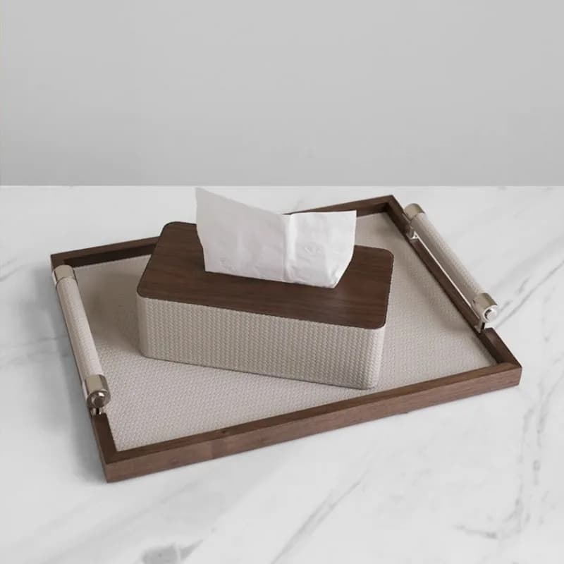 Organizer Wooden Storage Trays RemovableLuxury Makeup Rectangle Table Trays Food Leather Tray Spice Kitchen Tray Decorative