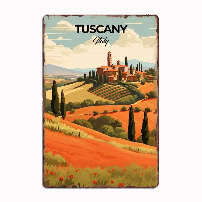 Tuscany Italy Travel Print Poster Retro Metal Sign Mural Plates Club Tin Home Decor Room Decoration Wall Decor