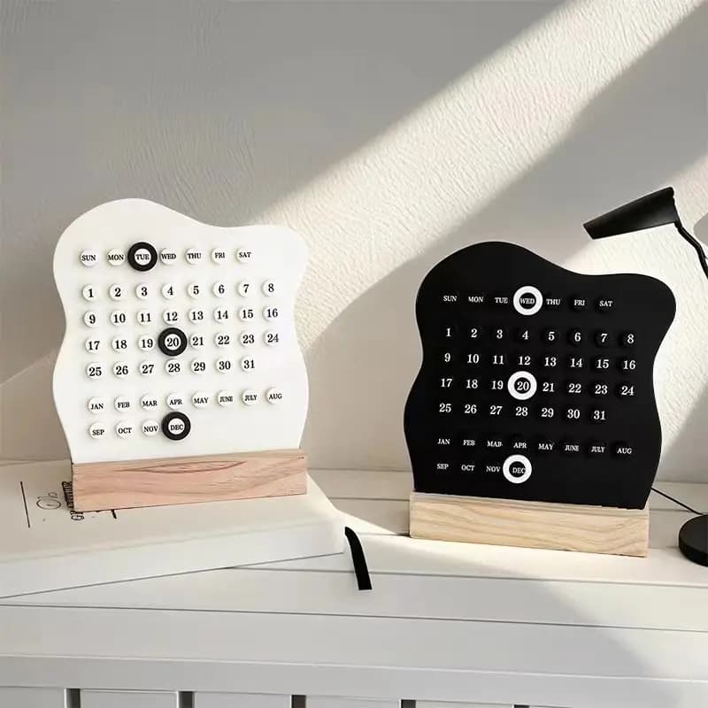 1PCS Perpetual Calendar Ornament Black and White Digital Calendar Desktop Ornament DIY Craftsmanship Small Ornament