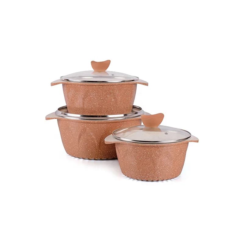 Lotus Design Kitchenware Die Casting Aluminum Marble Casserole Ceramic Cookware Set Granite Pot Non-Stick