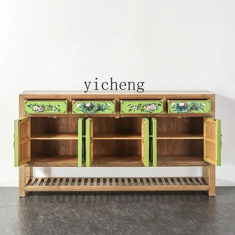 DSA     Hand-painted Solid Wood Sideboard Storage Cabinet Elm Wood Entrance Partition Shoe Cabinet Complete Furniture