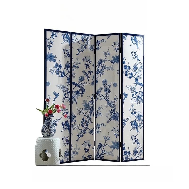 American solid wood French - Chinese style dining side and entrance cabinet, decorated with blue - and - white porcelain