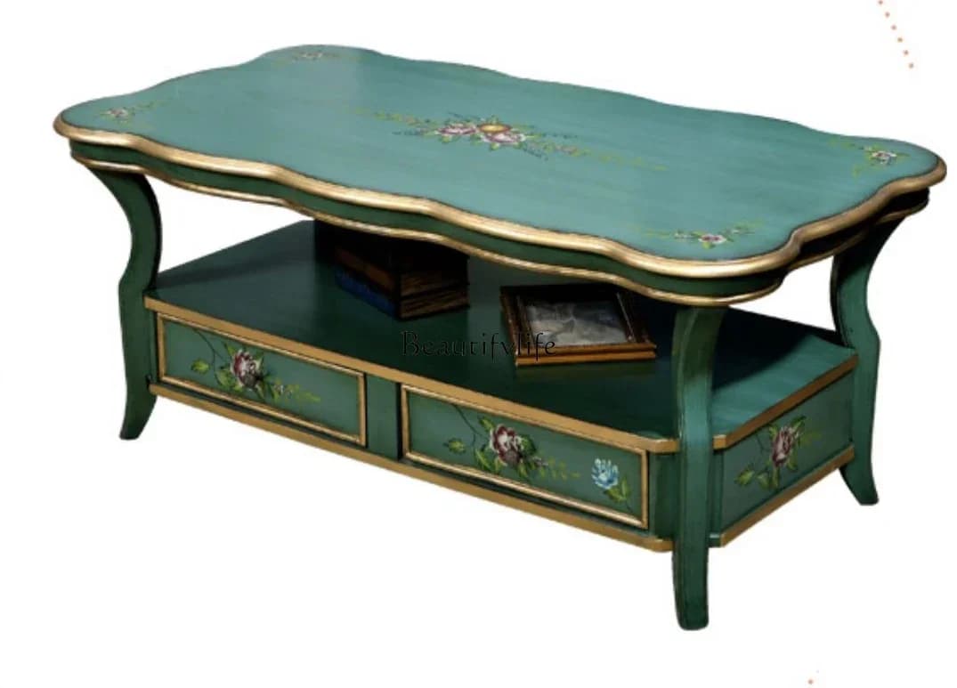 13American large coffee table creative hand-painted tea table pastoral style coffee table