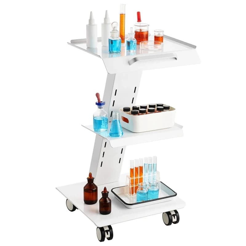 Lab Trolley 3-Layer Rolling Cart Metal Mobile Trolley  220 lbs Weight Capacity for Lab Clinic Beauty and Salon
