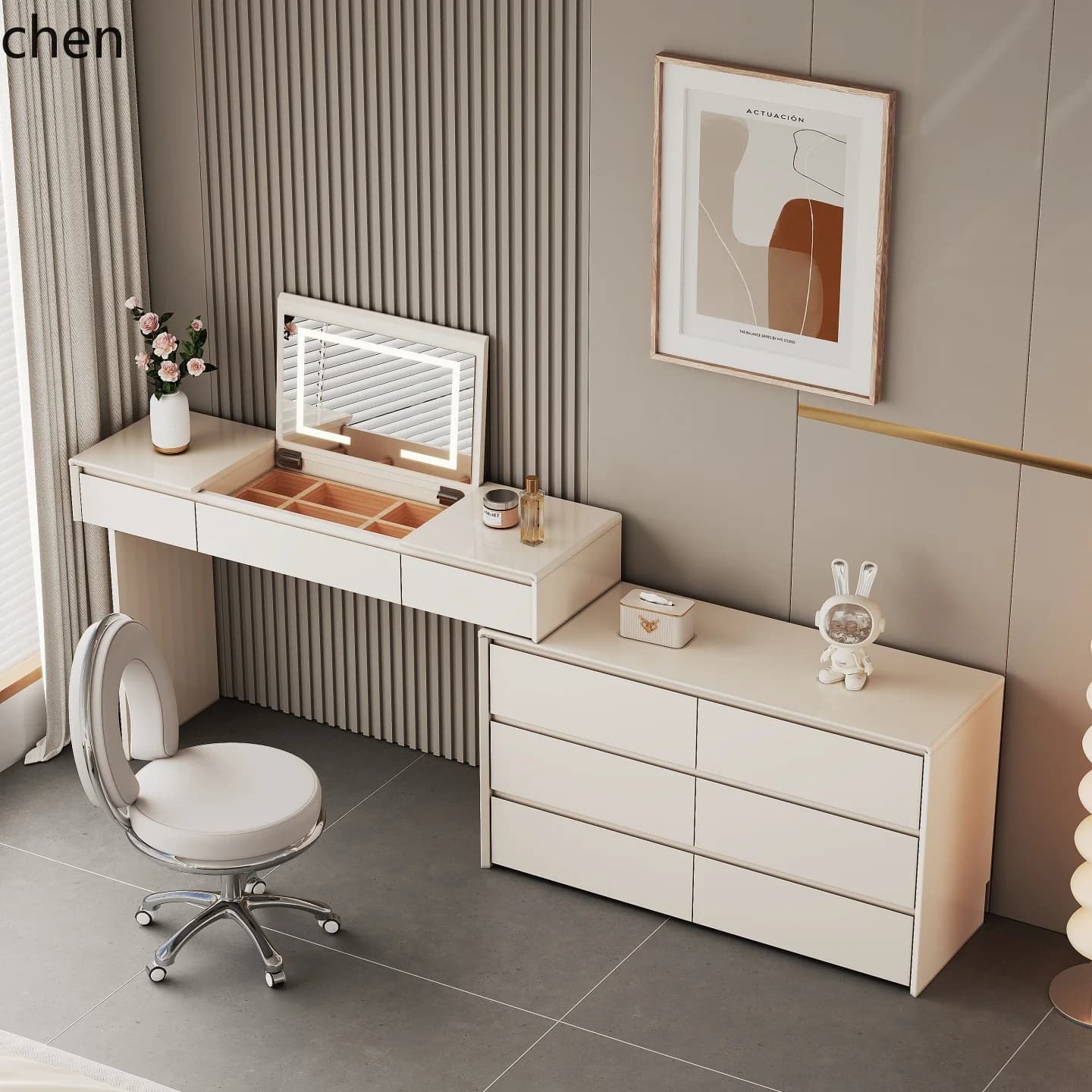 DSA Solid Wood Lacquered Dressing Table Bedroom Chest of Drawers Integrated Makeup Table