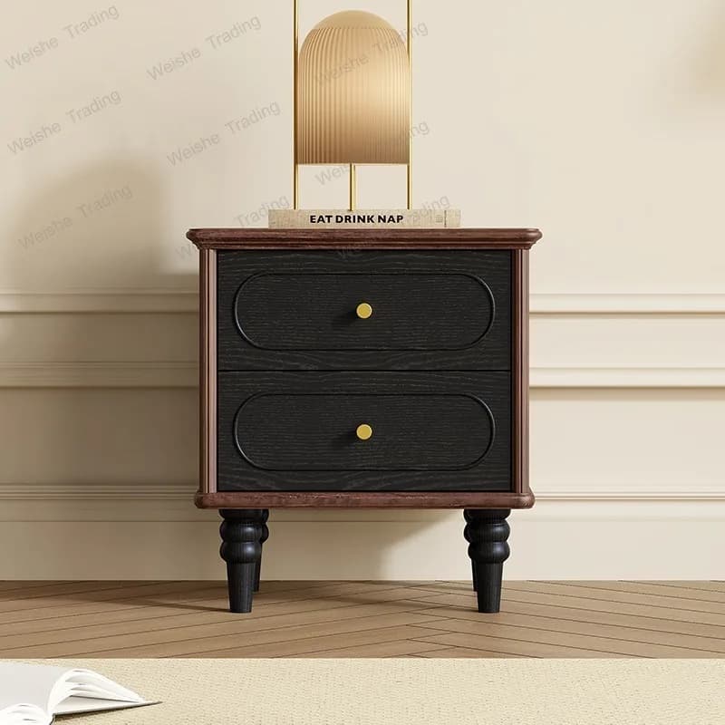 French antique style all solid wood floor bedside table bedroom retro American bedside table