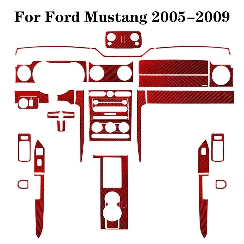 For Ford Mustang 2005 2006 2007 2008 2009 Carbon Fiber Red Stickers Car Interior Mouldings Decorative Accessories