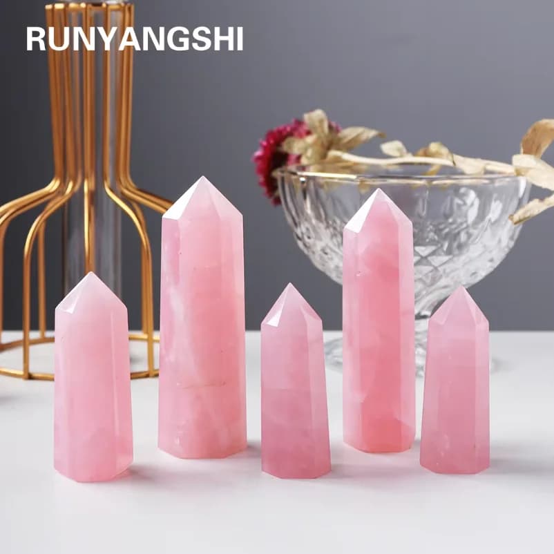 1 pcs Natural Pink Crystal Point Rose Quartz Crystal hexagonal prism ornament magic wand Healing Gemstone Crystal Tower