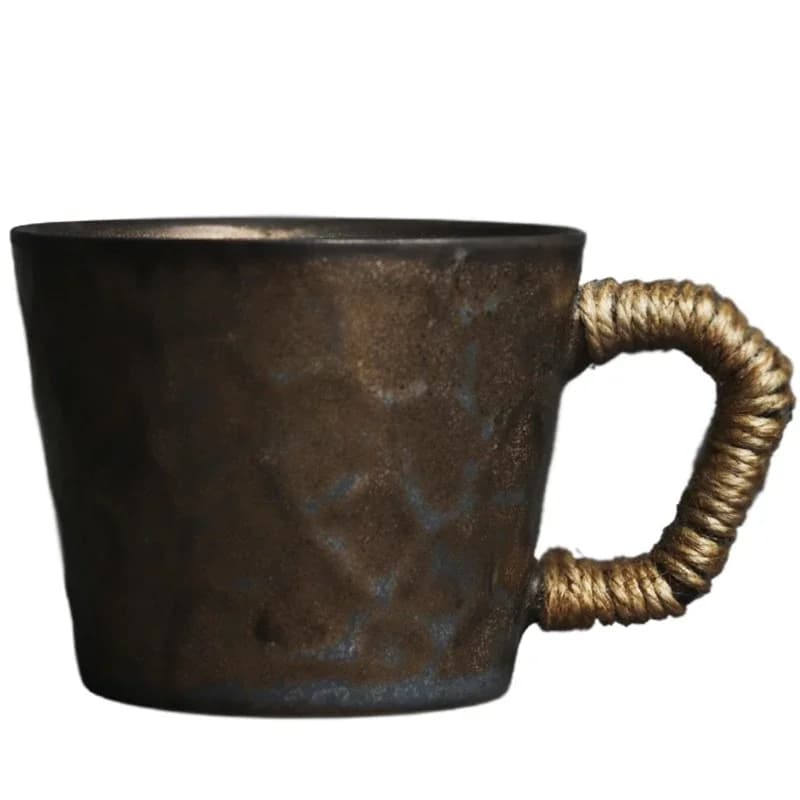 Retro kiln change black gold hammer handle coffee cup coarse pottery material personalized creative home desk milk water cup